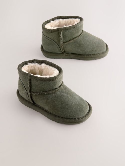 Green Khaki Warm Lined Suede Boots
