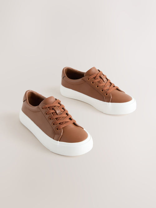 Tan Brown Standard Fit (F) Lace-Up Smart Trainers