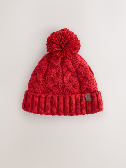 Bright Red Cable Knit Pom Hat (1-16yrs)