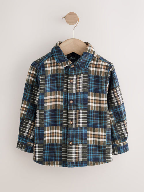 Green/Blue Check Long Sleeve Patchwork Shirt (3mths-7yrs)