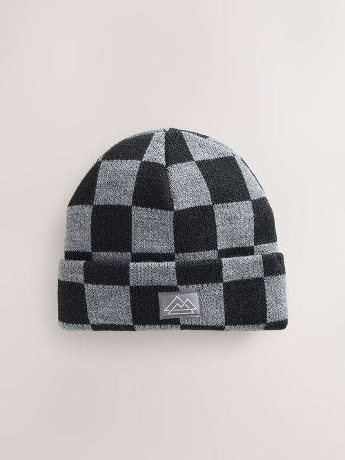Black/Grey Check Beanie Hat (1-16yrs)