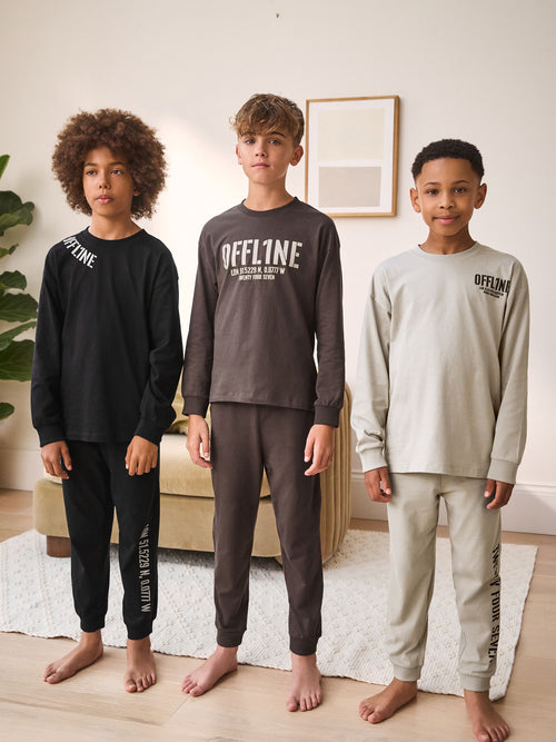 Black/Brown 3 Pack Jogger Pyjamas (3-16yrs)