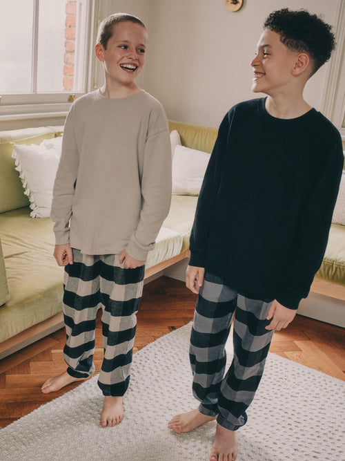 Black/Grey Long Sleeve Woven Check Pyjamas 2 Pack (3-16yrs)