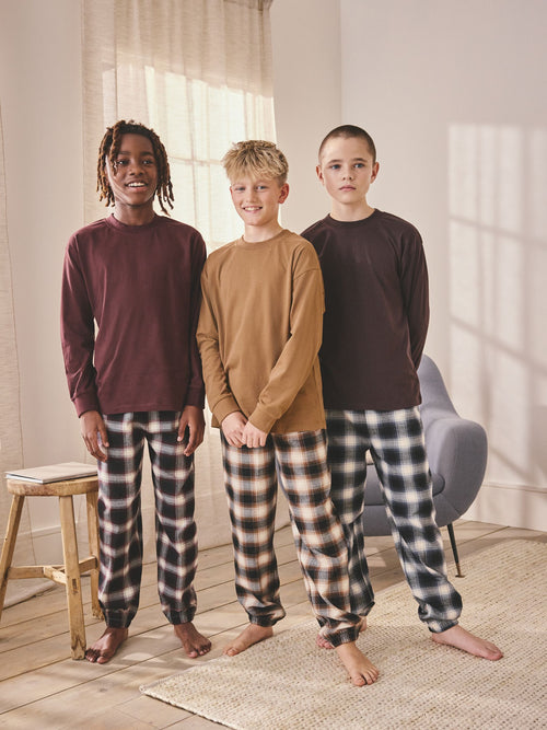 Burgundy Red/Brown Woven Check Pyjamas 3 Pack (3-16yrs)