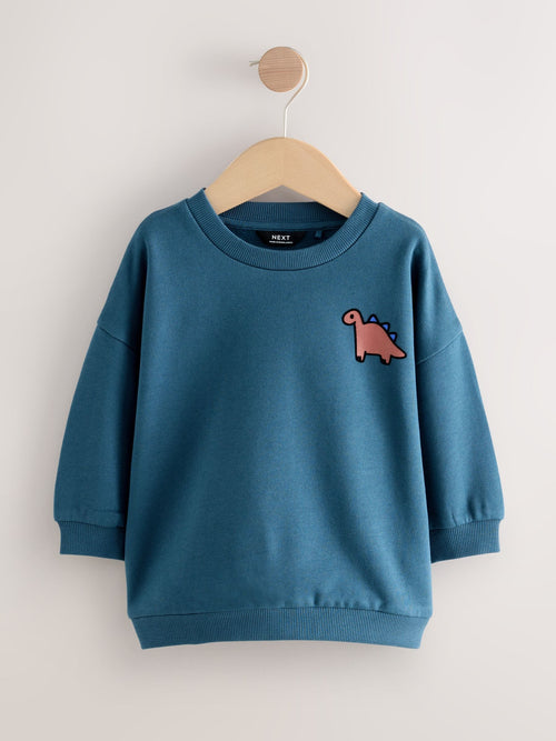 Blue Dinosaur Back Printed Crew Neck Sweat Top (3mths-7yrs)