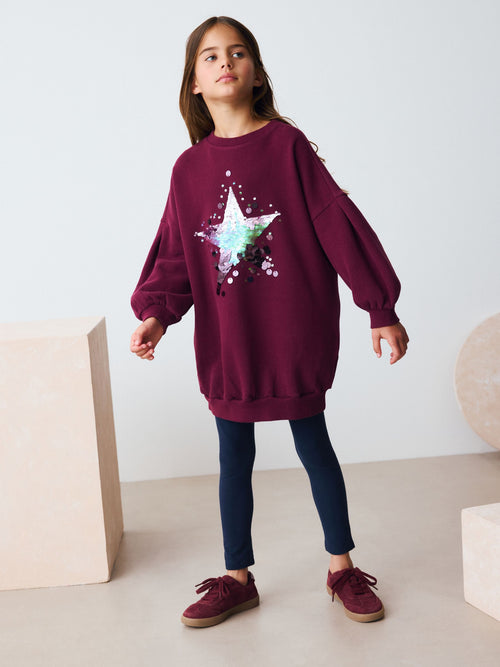 Burgundy Red Sequin Star Jumper Dress (3-16yrs)