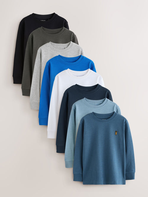 Black/White/Blue Stag Logo Long Sleeve Cosy T-Shirts 8 Pack (3-16yrs)
