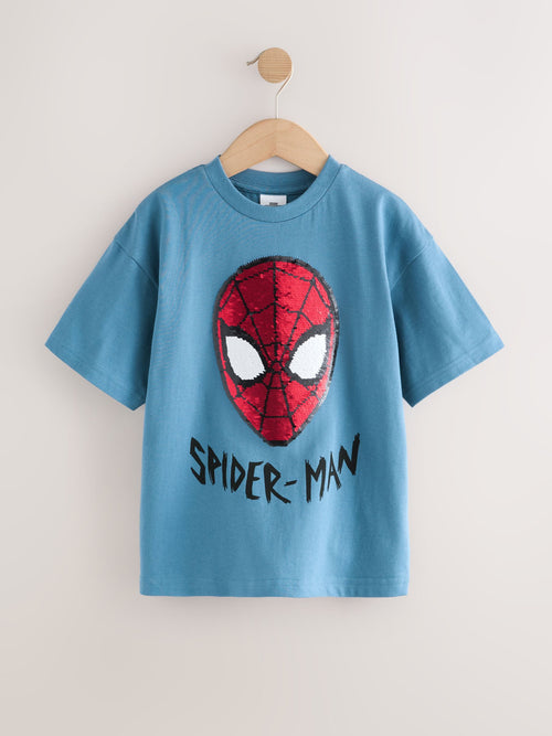 Blue Sequin Spiderman Short Sleeve T-Shirt (3-16yrs)