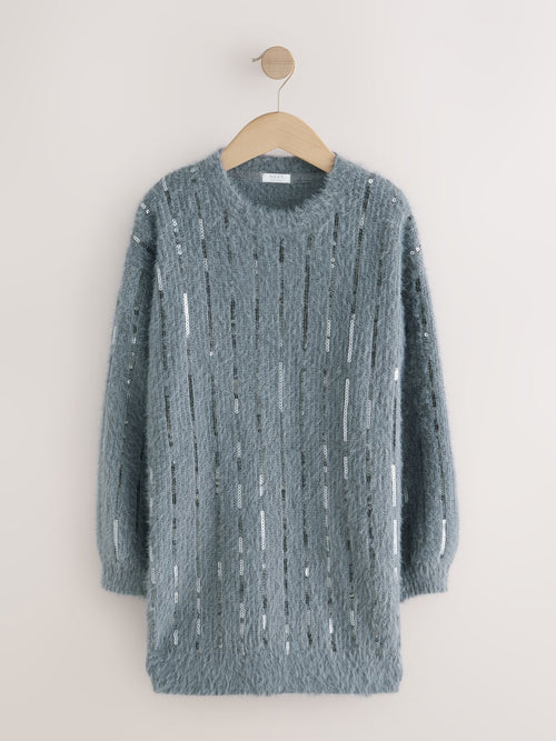 Grey Stripe Sequin Christmas Jumper Dress (3-16yrs)