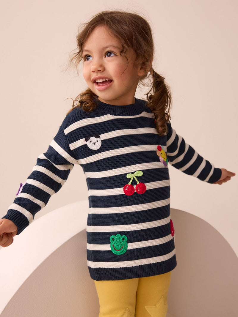 Navy Stripe Character Jumper Dress (3mths-7yrs)