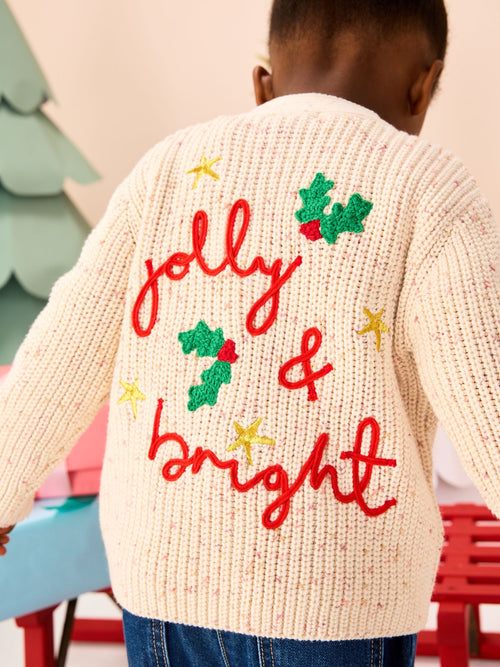 Ecru Holly Jolly Christmas Cardigan (3mths-10yrs)