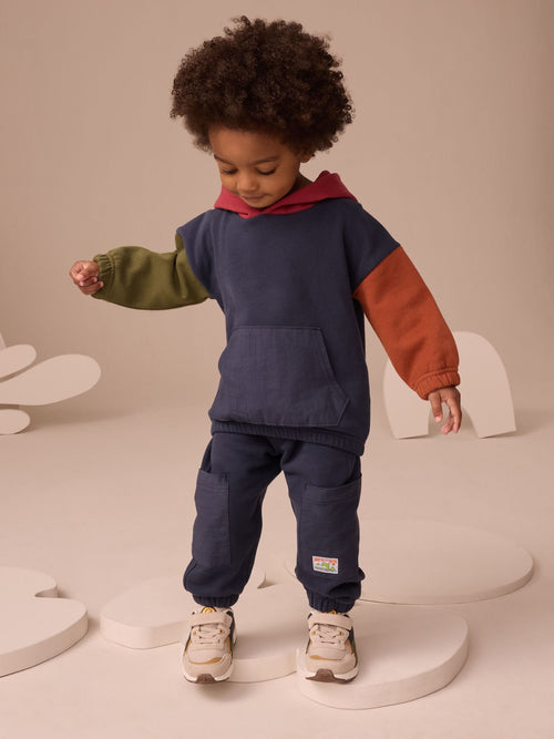 Navy Blue Colour Block Hoodie and Joggers Set (3mths-7yrs)