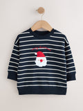 Navy Blue/Ecru Stripe Christmas Crew Neck Jersey Sweatshirt (3mths-7yrs)