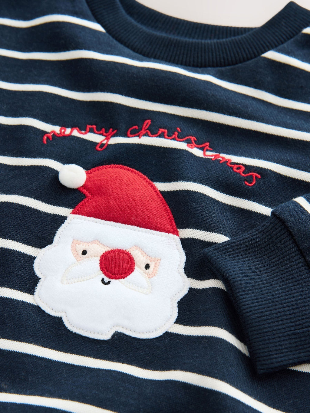 Navy Blue/Ecru Stripe Christmas Crew Neck Jersey Sweatshirt (3mths-7yrs)