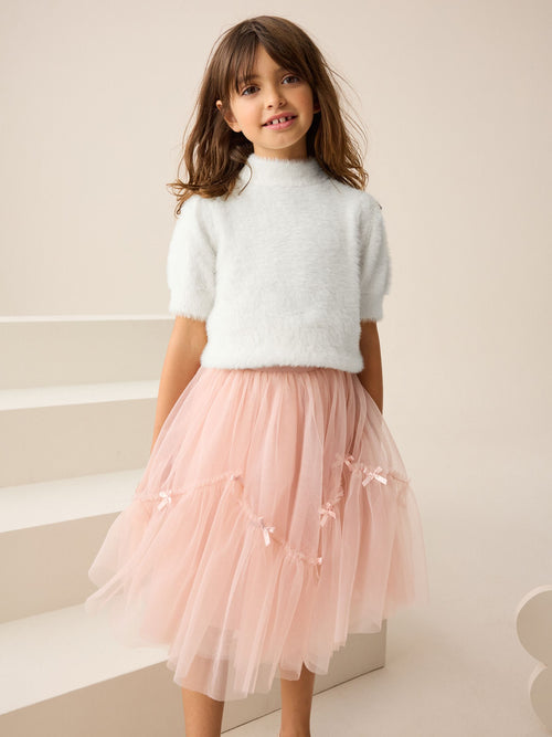 Ecru Fluffy Short Sleeve Top (3-16yrs)