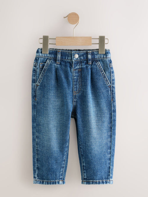 Mid Blue Denim Loose Fit Pleat Front Jeans (3mths-7yrs)