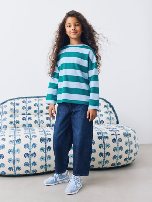 Blue Stripe Textured Long Sleeve Top (3-16yrs)