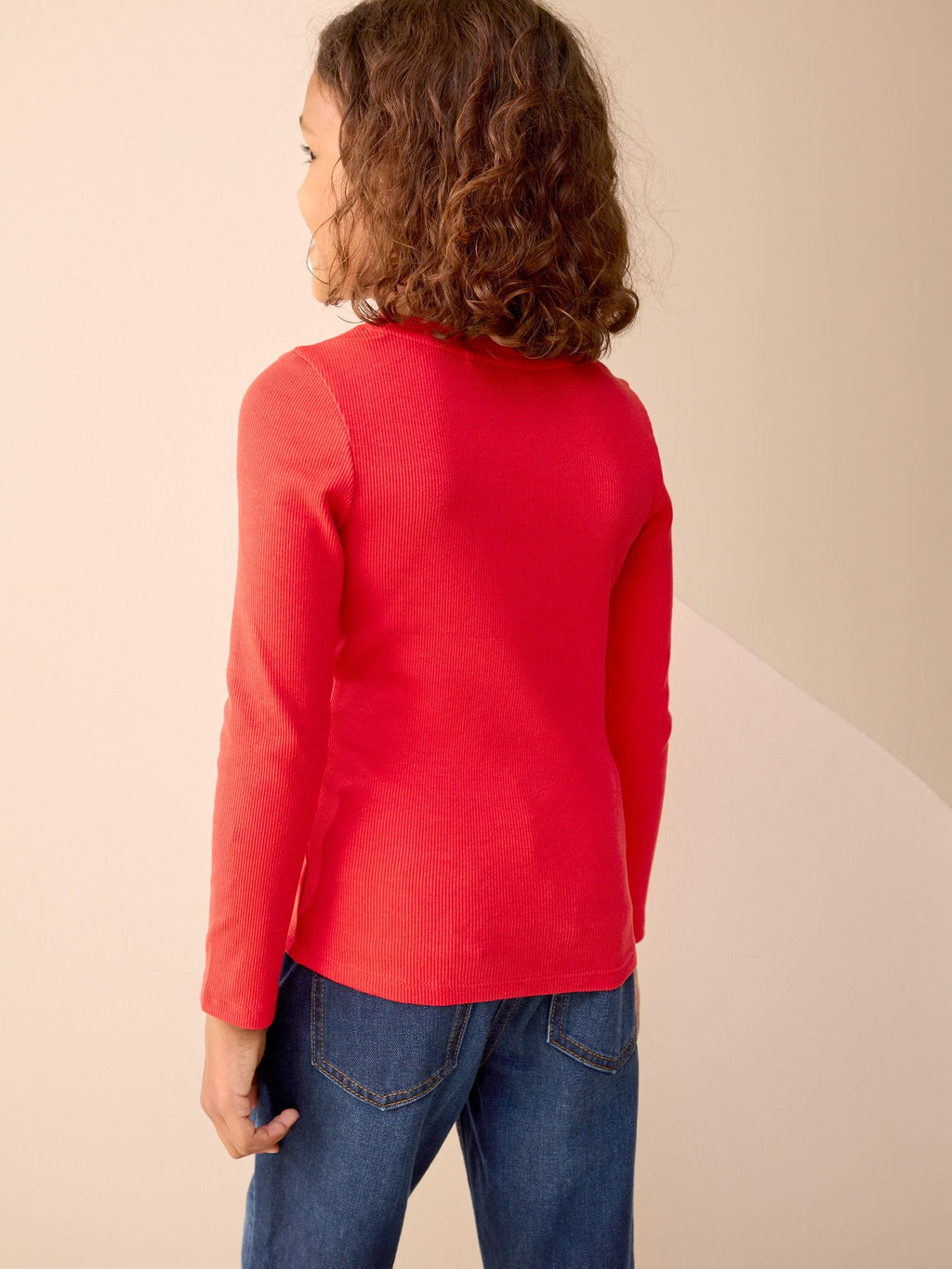 Red Long Sleeve Ribbed Top (3-16yrs)