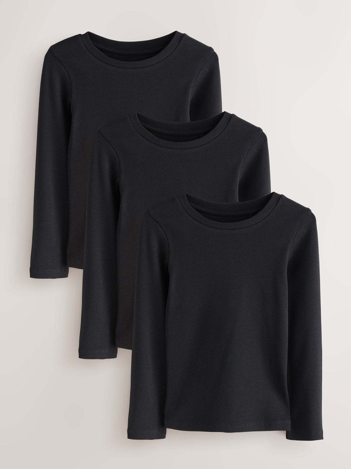 Black Long Sleeve Ribbed Tops 3 Pack (3-16yrs)