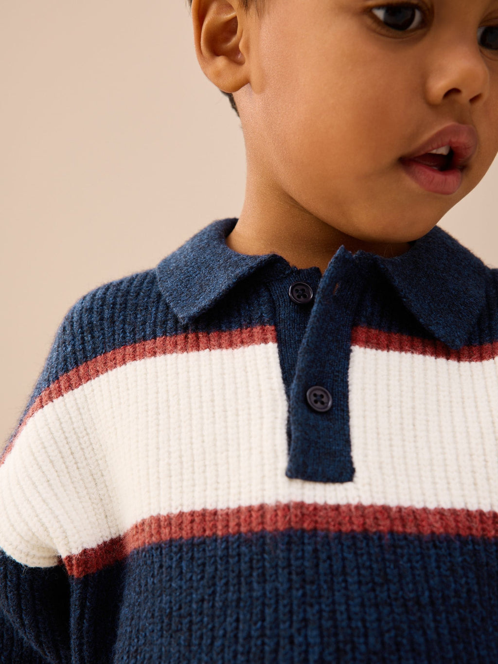 Navy Blue/Burgundy Knitted Stripe Rugby Polo Shirt (3mths-7yrs)