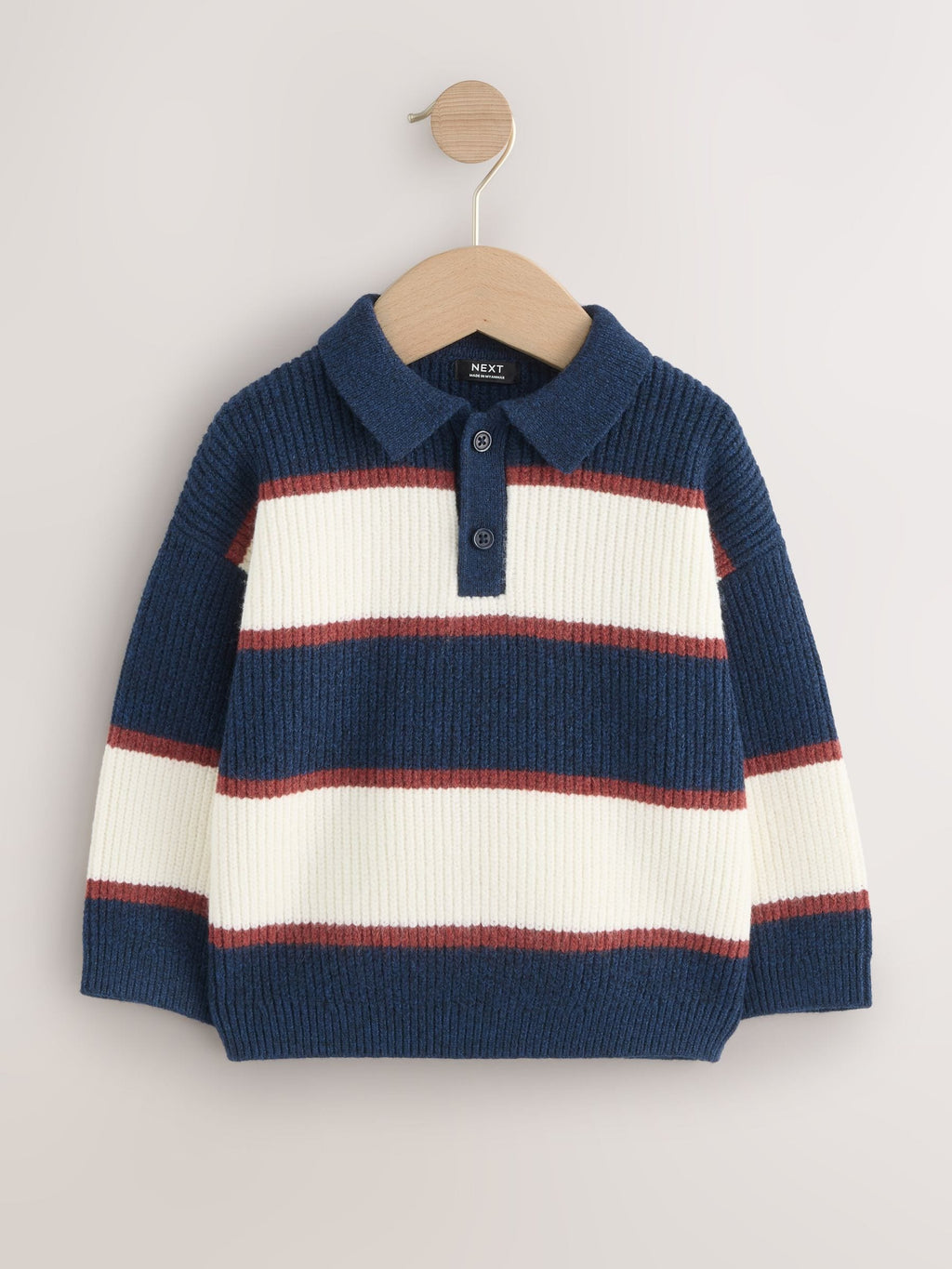 Navy Blue/Burgundy Knitted Stripe Rugby Polo Shirt (3mths-7yrs)