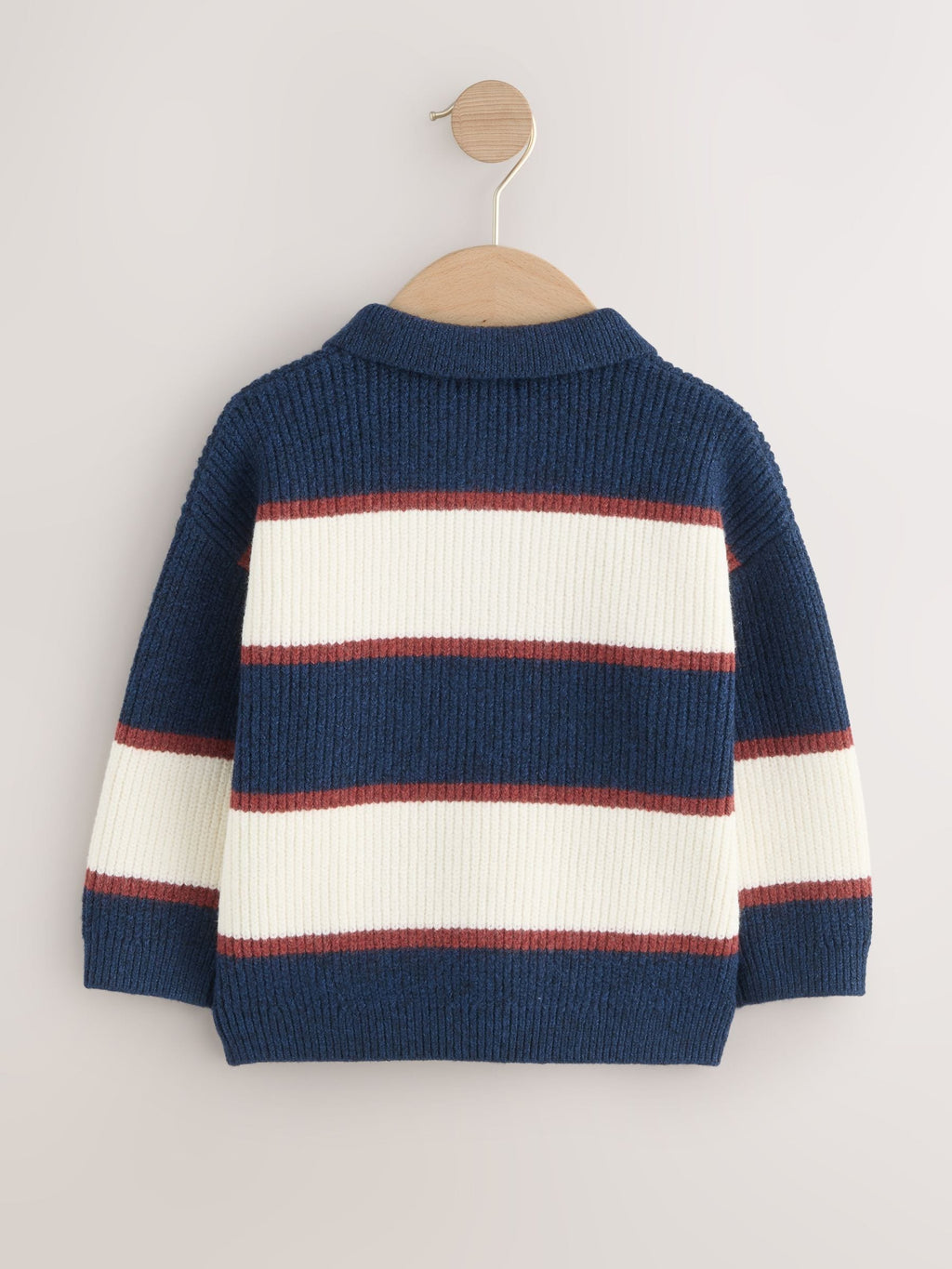 Navy Blue/Burgundy Knitted Stripe Rugby Polo Shirt (3mths-7yrs)