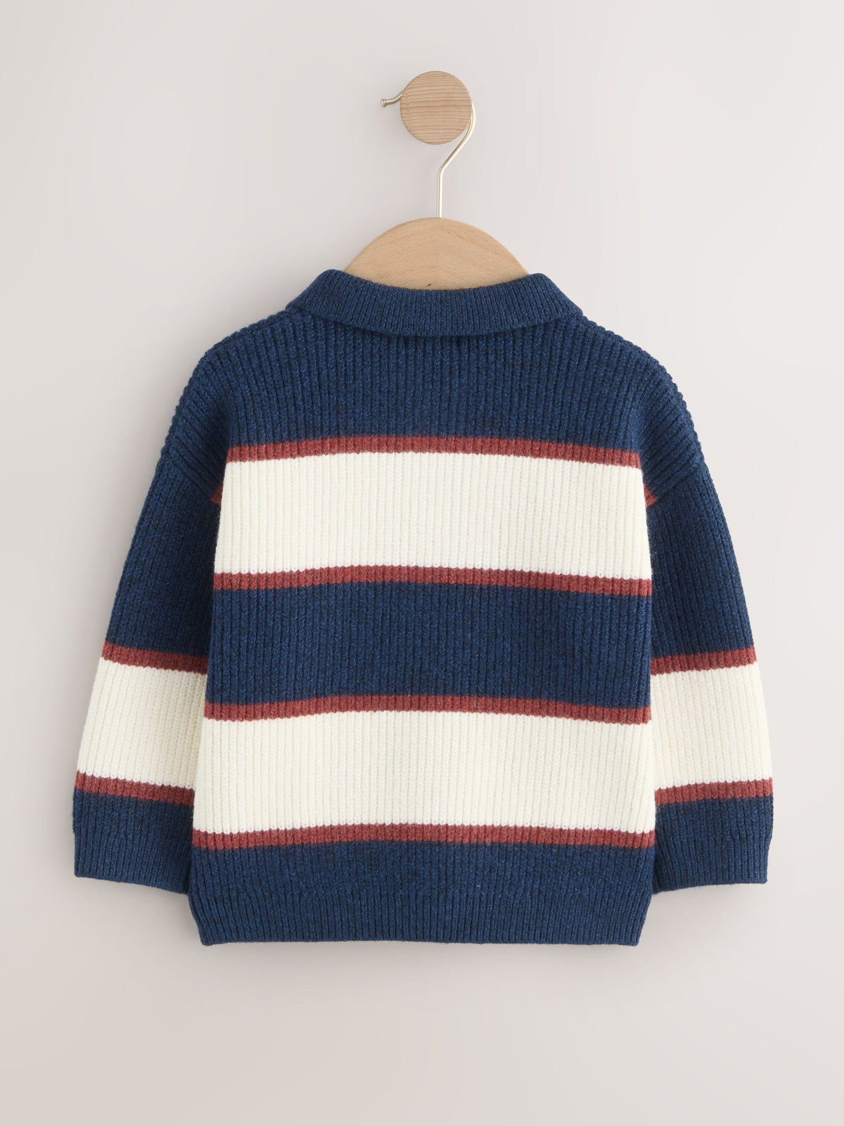 Navy Blue/Burgundy Knitted Stripe Rugby Polo Shirt (3mths-7yrs)