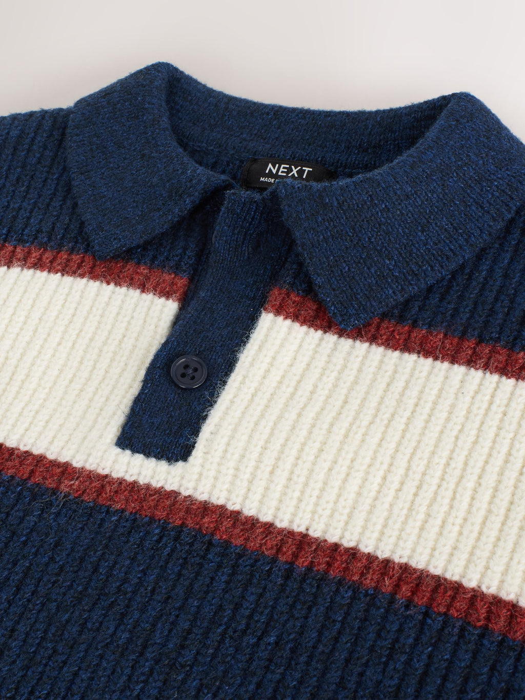 Navy Blue/Burgundy Knitted Stripe Rugby Polo Shirt (3mths-7yrs)