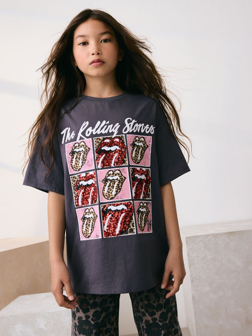 Charcoal Grey Sequin The Rolling Stones Band T-Shirt (3-16yrs)