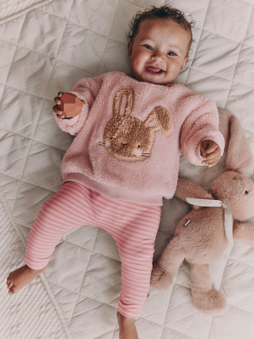 Pink Bunny Baby Fleece Tops and Leggings Set 2 Piece (0mths-2yrs)