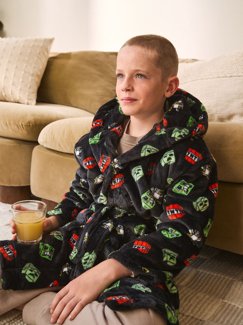Black Minecraft Fleece Robe (5-16yrs)