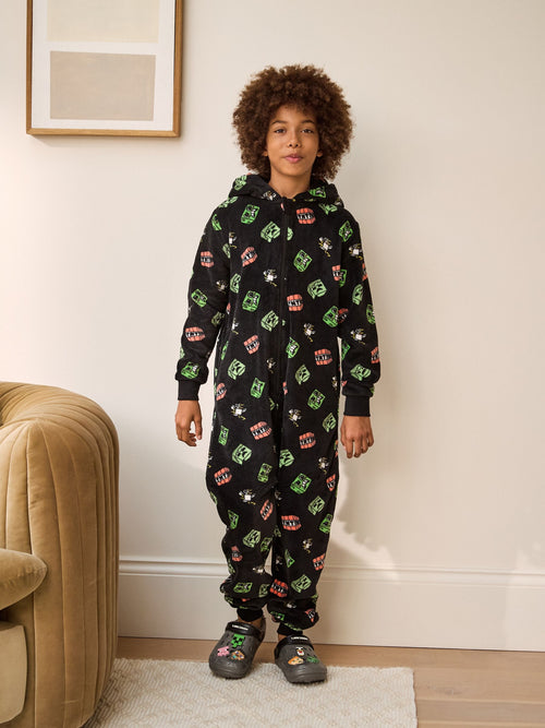 Black Minecraft Fleece All-In-One (4-16yrs)