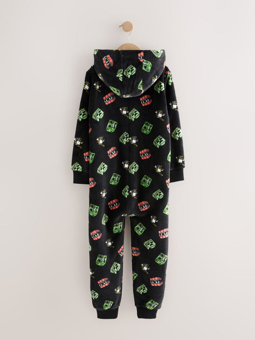 Black Minecraft Fleece All-In-One (4-16yrs)
