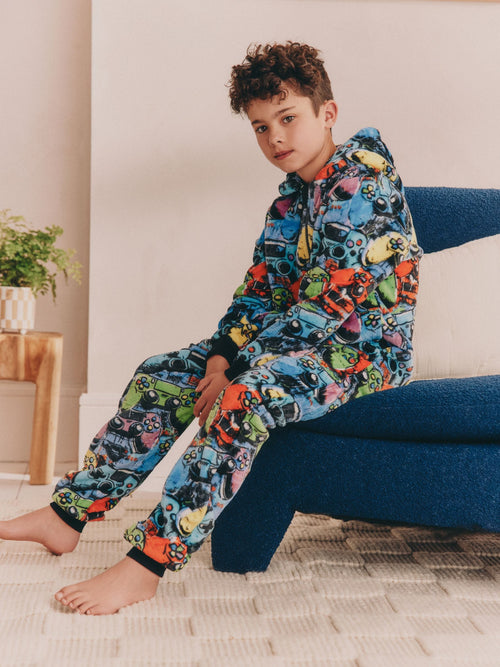 Multi Bright Gamer Fleece All-In-One (3-16yrs)