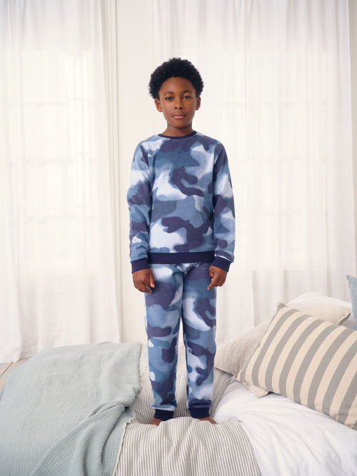 Blue Camo Spray Single Cosy Fleece Pyjamas (3-16yrs)