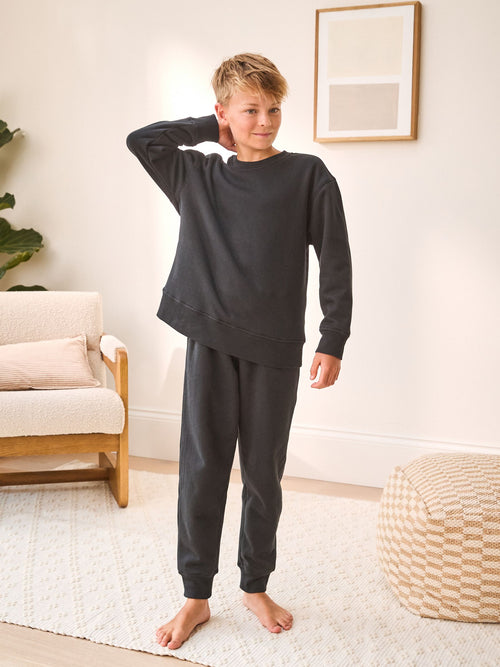 Black Single Cosy Fleece Pyjamas (3-16yrs)
