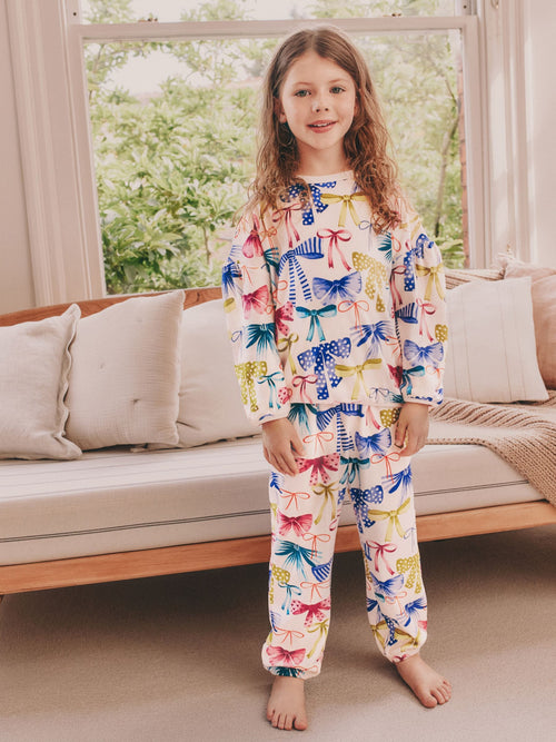 Multi Bow Print Cosy Fleece Pyjamas (9mths-16yrs)