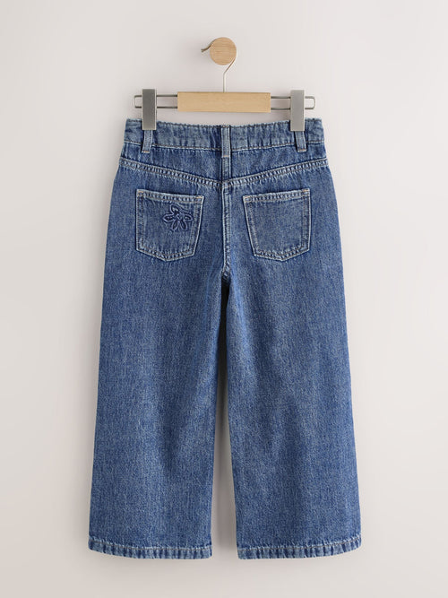 Mid Blue Wide Fit Wide Floral Print Embellished Jeans (3-16yrs)