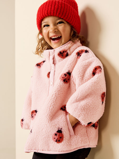 Pink Ladybird Half Popper Fleece (3mths-7yrs)