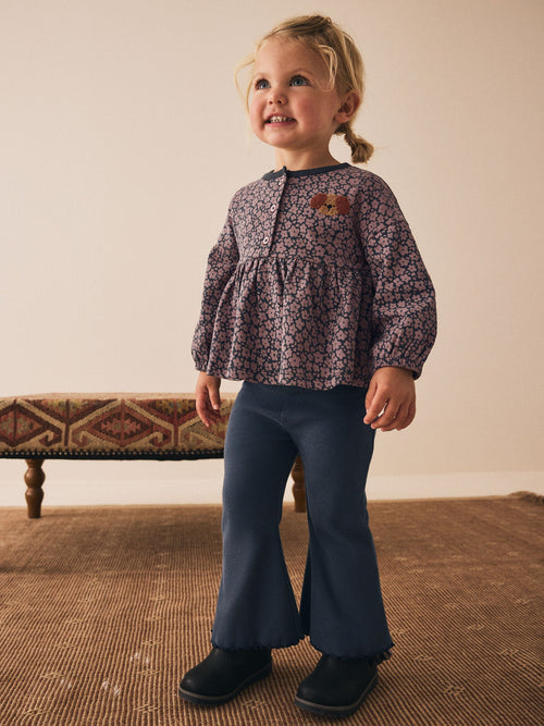 Charcoal Grey Dog Character Long Sleeve Peplum Flare Tops Set (3mths-7yrs)