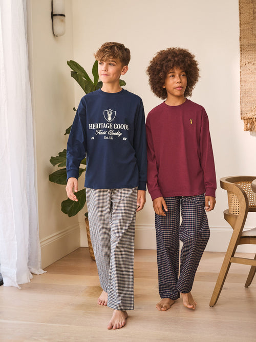 Navy/Burgundy Long Sleeve Woven Check Pyjamas 2 Pack (3-16yrs)