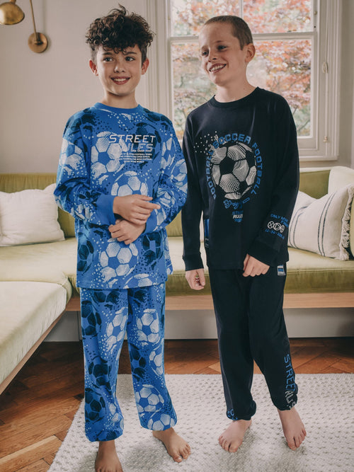 Blue/Black Football Long Sleeve Pyjamas 2 Pack (3-16yrs)