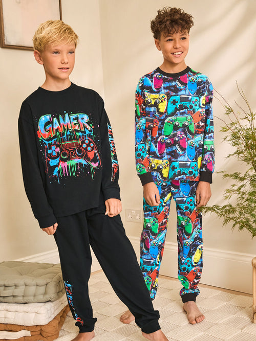 Multi Gamer Long Sleeve Pyjamas 2 Pack (3-16yrs)
