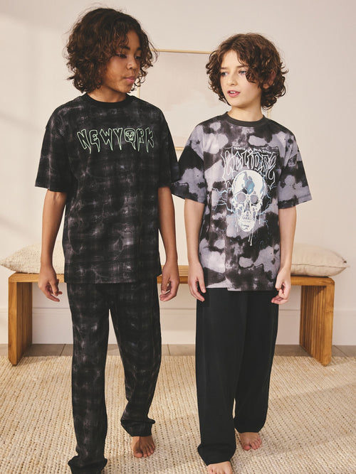 Black/Grey Skull Long Sleeve Pyjamas 2 Pack (3-16yrs)