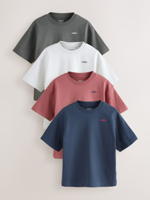 Navy/Grey/Berry Short Sleeve Logo Chest Graphic T-Shirts 4 Pack (3-16yrs)