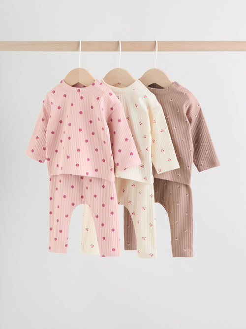 Pink/ Cream/ Brown Print Baby Long Sleeve Top And Leggings 6 Piece Set (0mths-2yrs)