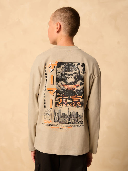 Stone Gorilla Gamer Relaxed Fit Graphic Long Sleeve Cotton T-Shirt (3-16yrs)