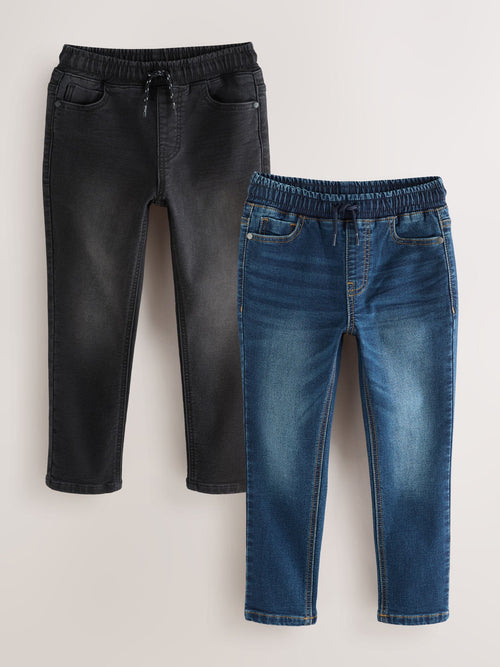 Black/Navy Regular Fit Loose Fit Stretch Elasticated Waist Jeans 2 Pack (3-16yrs)