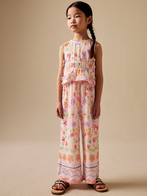 Flower Print Top And Wide Leg Trousers Set (3-16yrs)