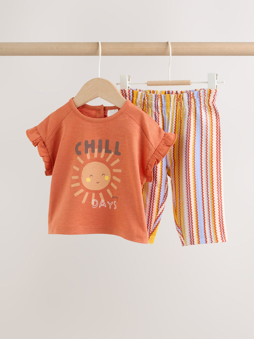 Rust Brown Short Sleeve Baby Top And Wide Leg 2 Piece Set (0mths-2yrs)